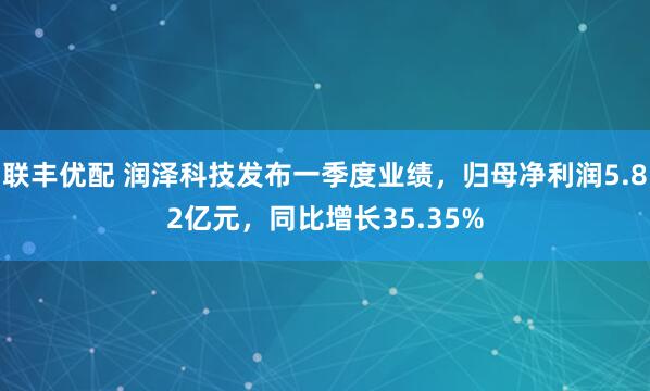 联丰优配 润泽科技发布一季度业绩，归母净利润5.82亿元，同比增长35.35%