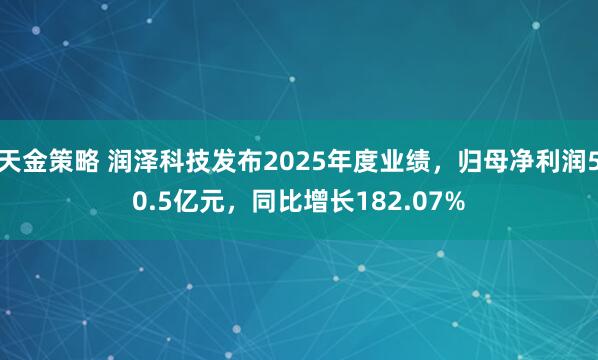 天金策略 润泽科技发布2025年度业绩，归母净利润50.5亿元，同比增长182.07%